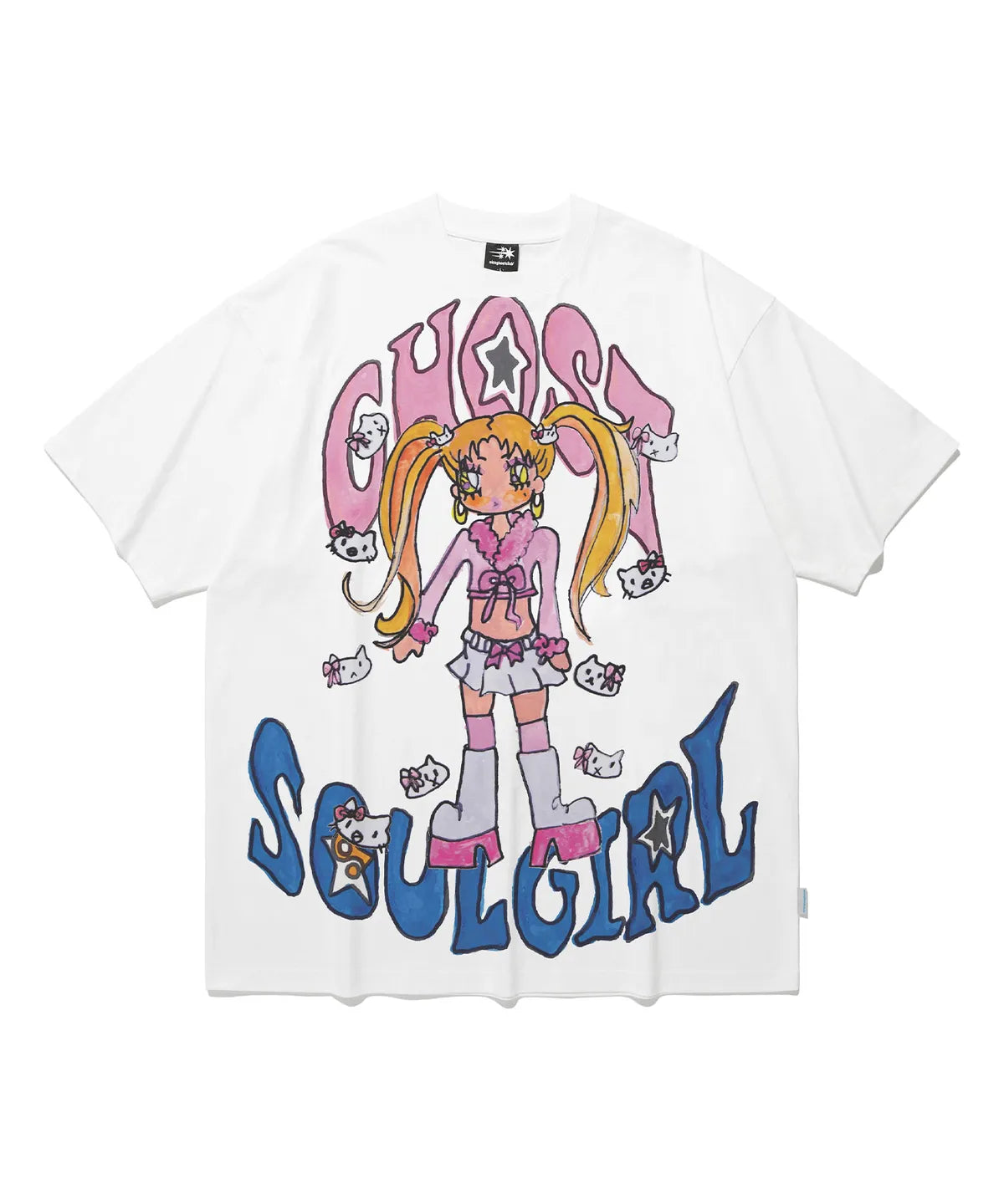 【niceghostclub】[ x soulpusssy cat ] ghostsoulgirl gyaru big big tee [pink/white]