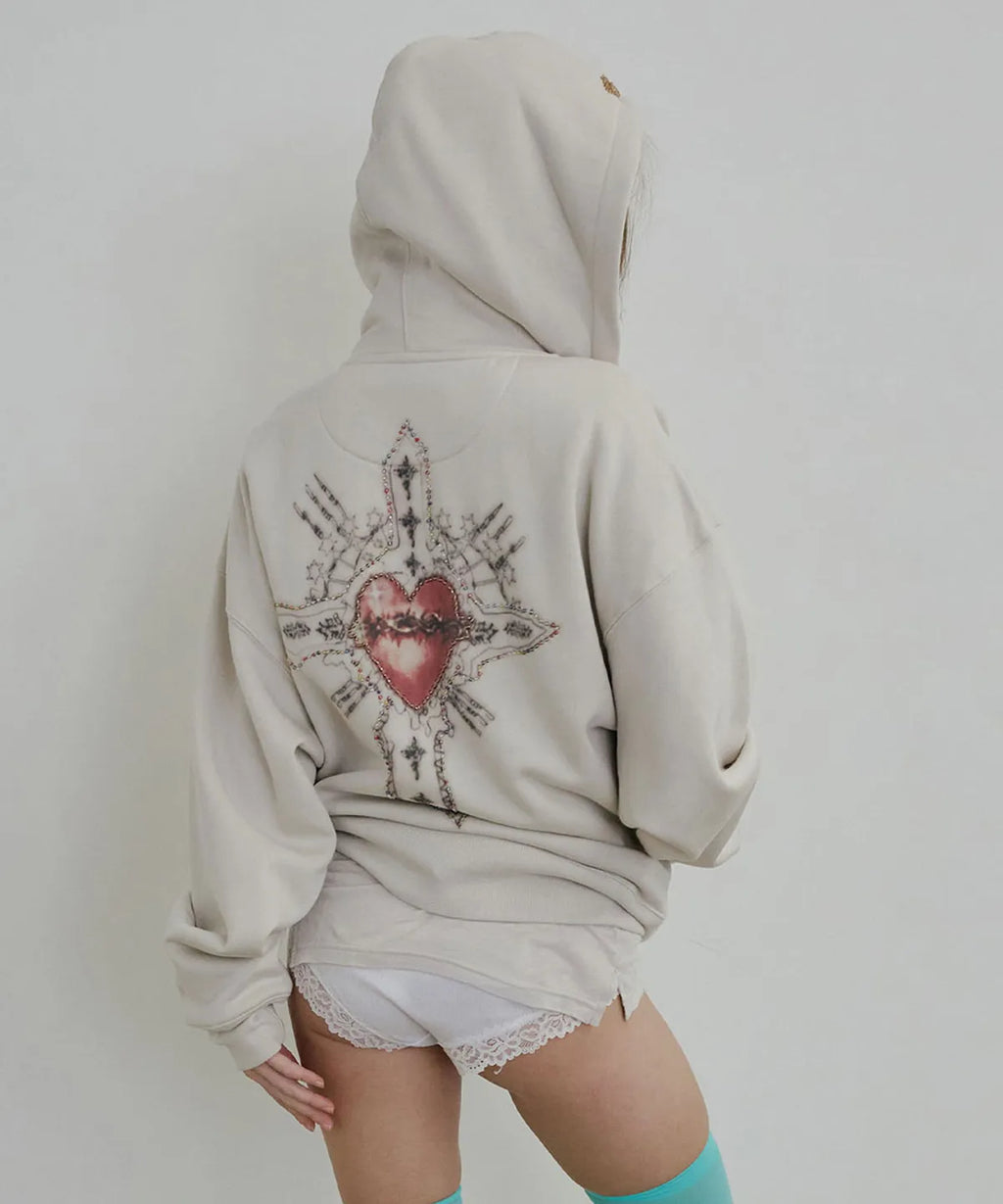 【SCULPTOR】Beaded Saint Hoodie Zip-Up - Dirty White