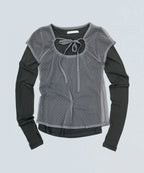 【Fancy Club】3-WAY DOT LAYERED LONG SLEEVE [Beige / Gray]