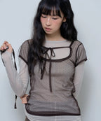 【Fancy Club】3-WAY DOT LAYERED LONG SLEEVE [Beige / Gray]