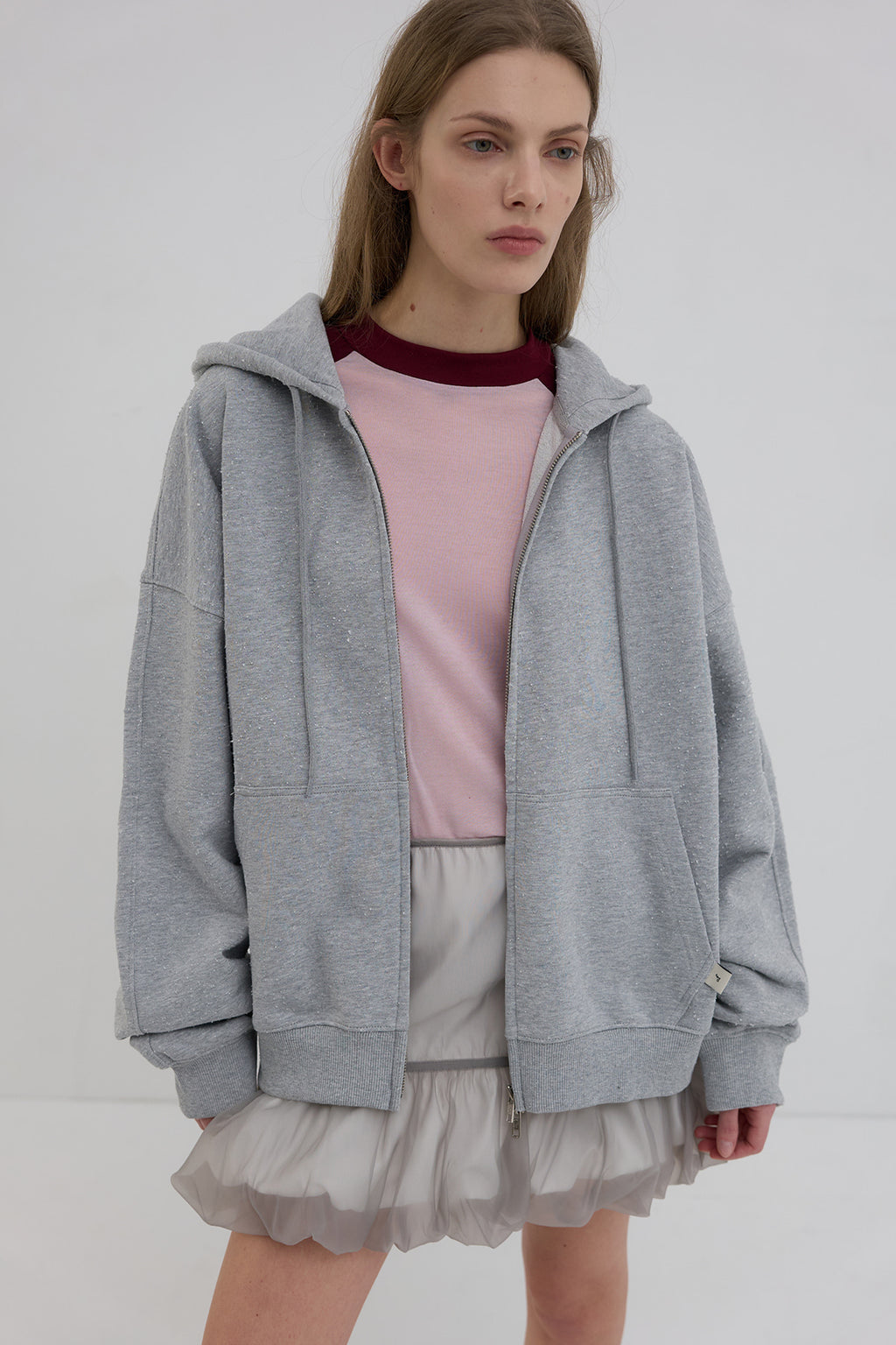 【overdue flair】ORGANZA LAYERED MINI SKIRT - GREY/WHITE