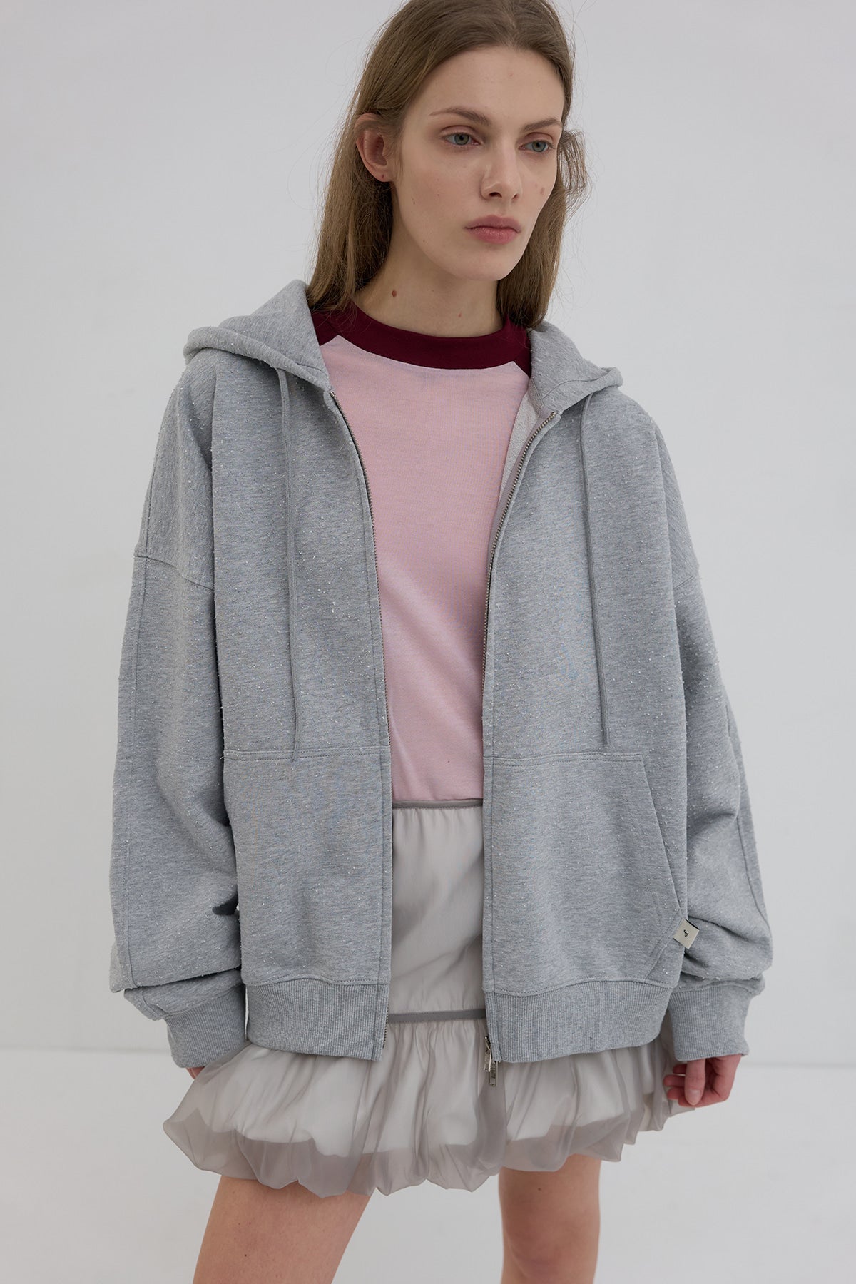 【overdue flair】ORGANZA LAYERED MINI SKIRT - GREY/WHITE