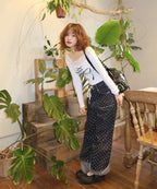 【Fancy Club】STRING DOT ROLL-UP PANTS [Black / Blue]