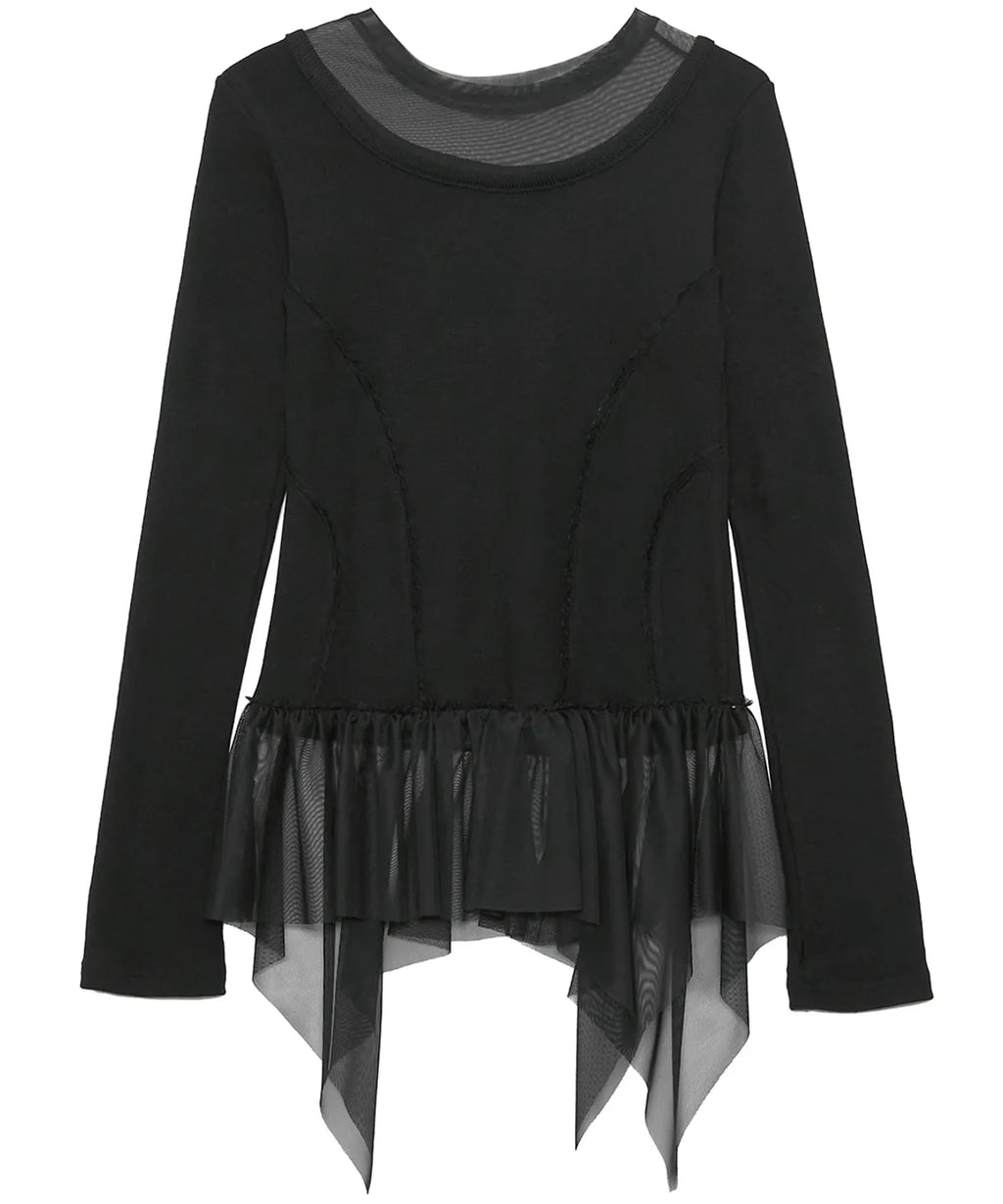 【Flare up】Layered Lace Frill Long Sleeve - 3 colors