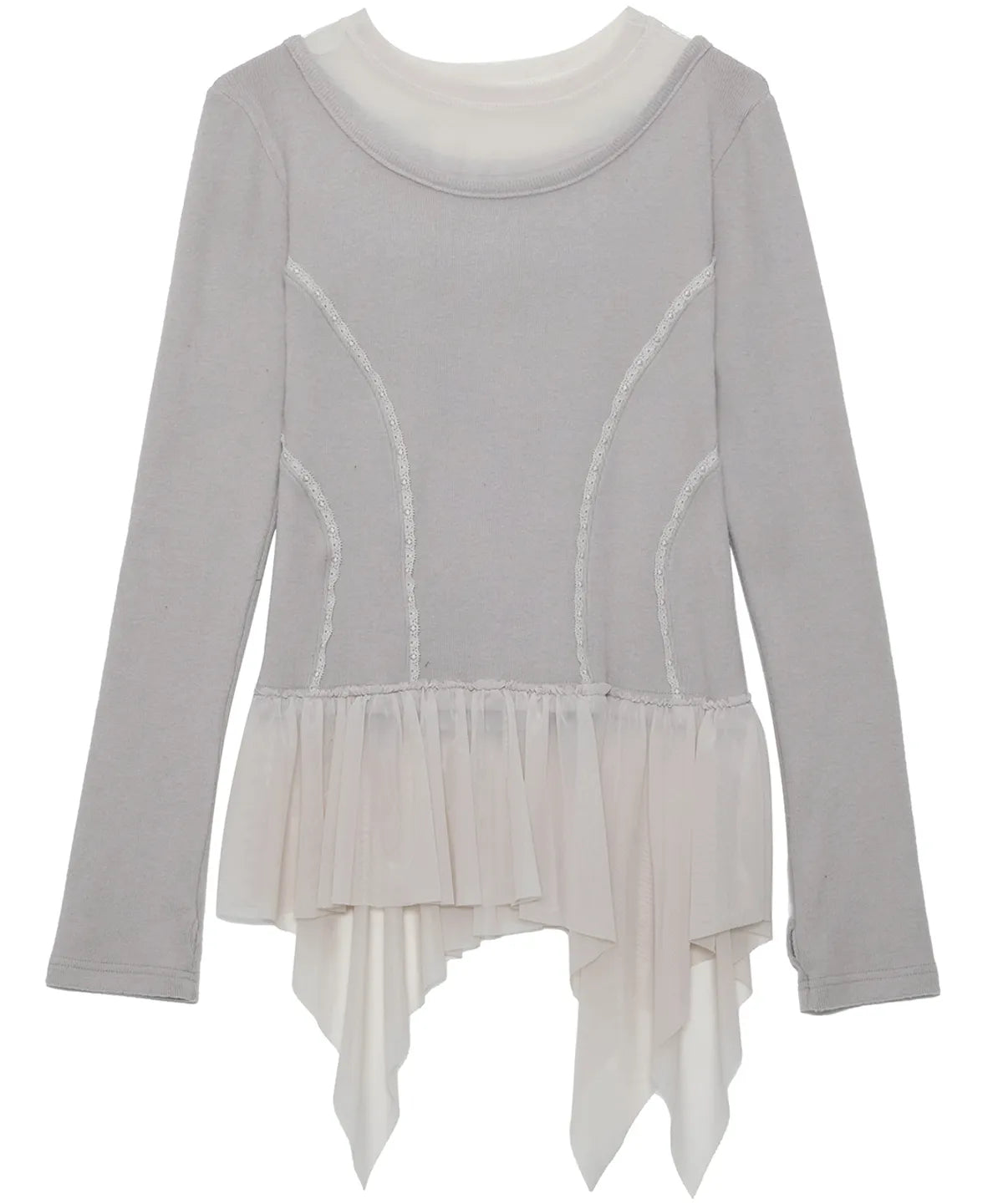 【Flare up】Layered Lace Frill Long Sleeve - 3 colors