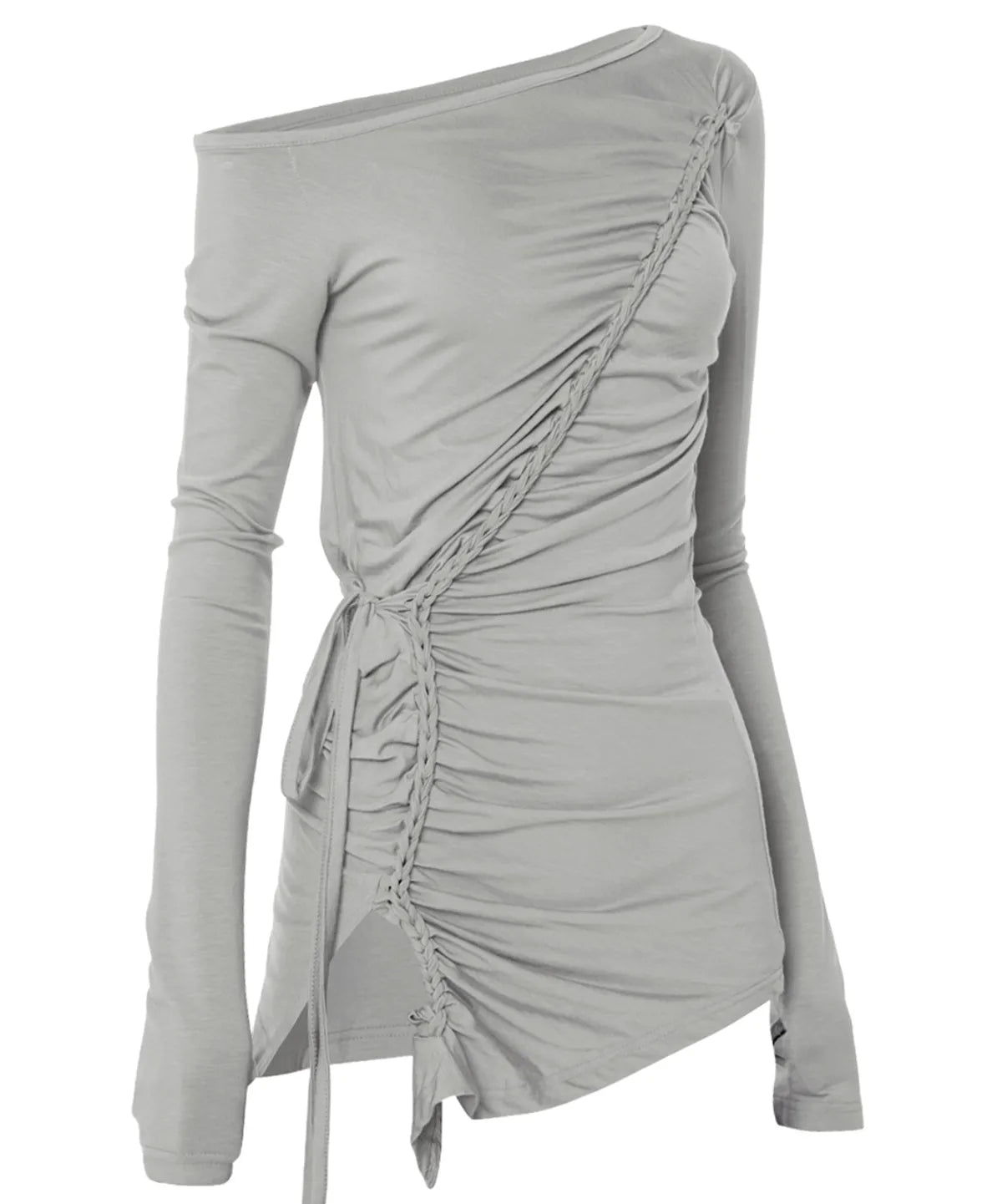 【Flare up】Handmade Twisted One-Shoulder Long Sleeve [Black / White / Gray]