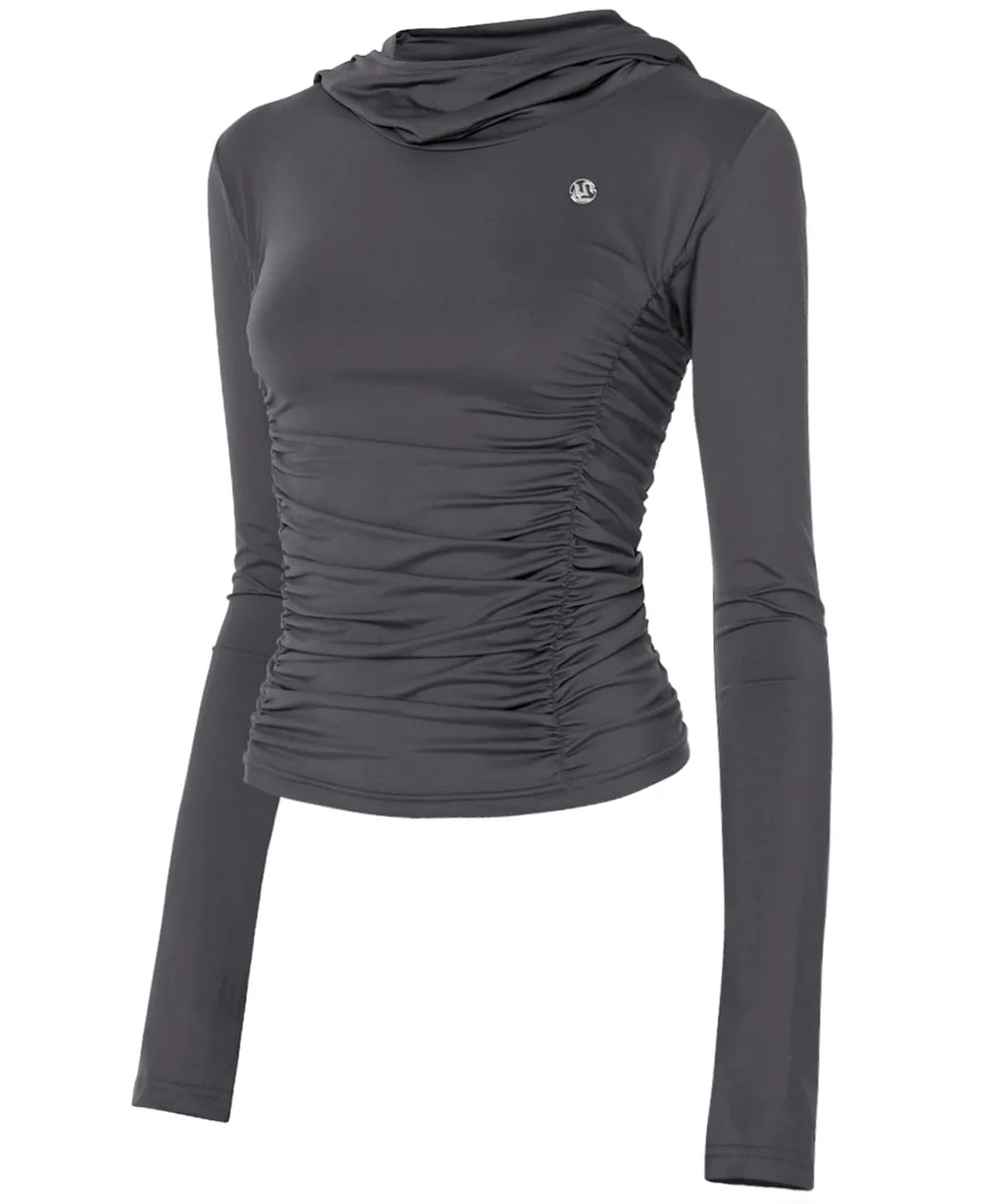 【Flare up】Hooded High Neck Long Sleeve [Charcoal / Black]