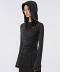 【Flare up】Hooded High Neck Long Sleeve [Charcoal / Black]