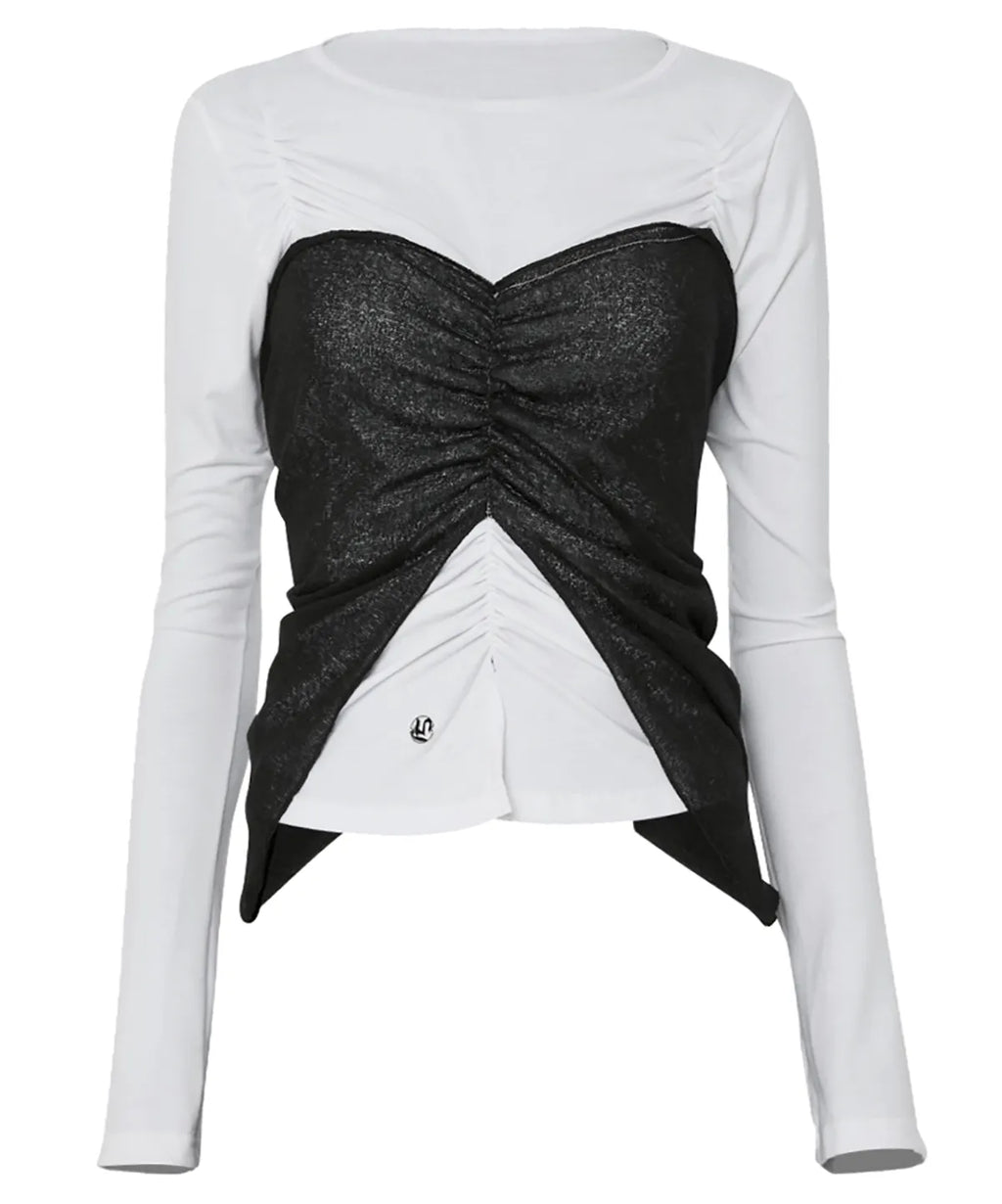 【Flare up】Bustier Layered Long Sleeve - White
