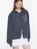 【3hreeto8ighty】EYELET POCKET HOODIE ZIP-UP - 2 colors
