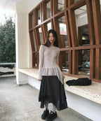 【Flare up】Layered Lace Frill Long Sleeve - 3 colors