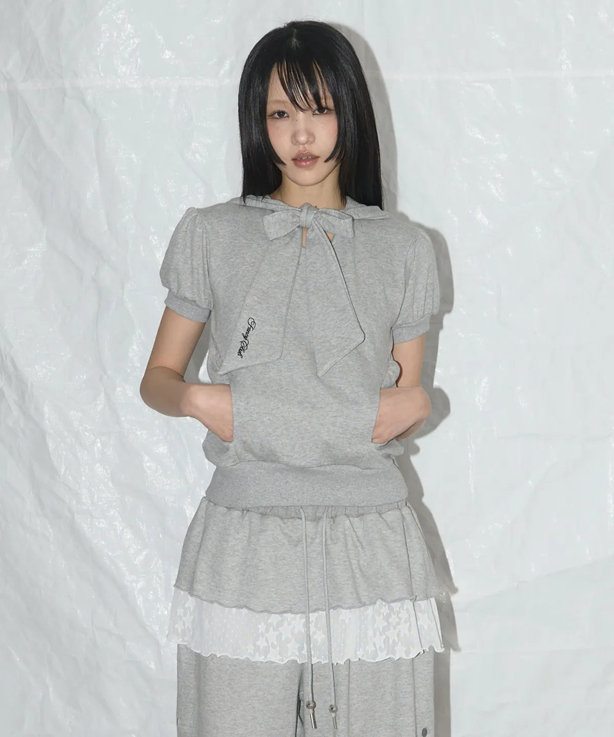 【Fancy Club】PUFF ROUND SCARF HOODIE [Gray]