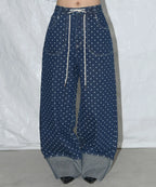 【Fancy Club】STRING DOT ROLL-UP PANTS [Black / Blue]
