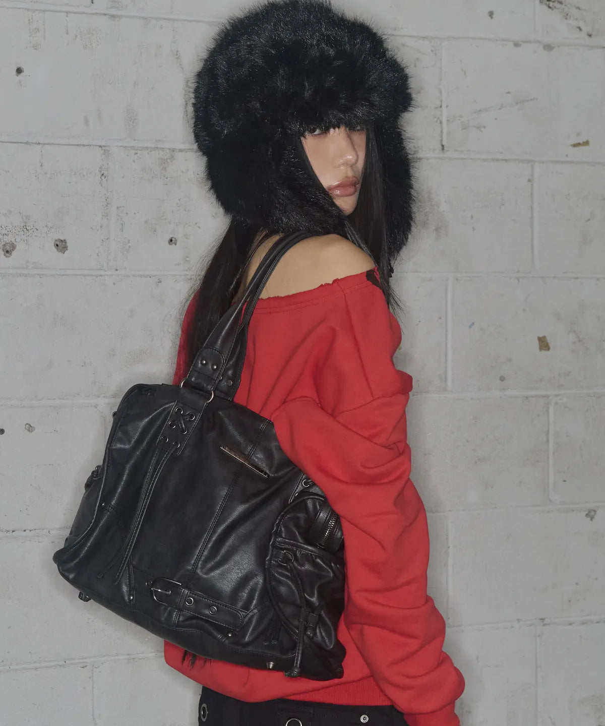 【Fancy Club】BELTED WASHING LEATHER BAG [Black / Gray / Baby Pink]