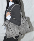 【Fancy Club】BELTED WASHING LEATHER BAG [Black / Gray / Baby Pink]