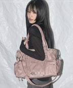 【Fancy Club】BELTED WASHING LEATHER BAG [Black / Gray / Baby Pink]