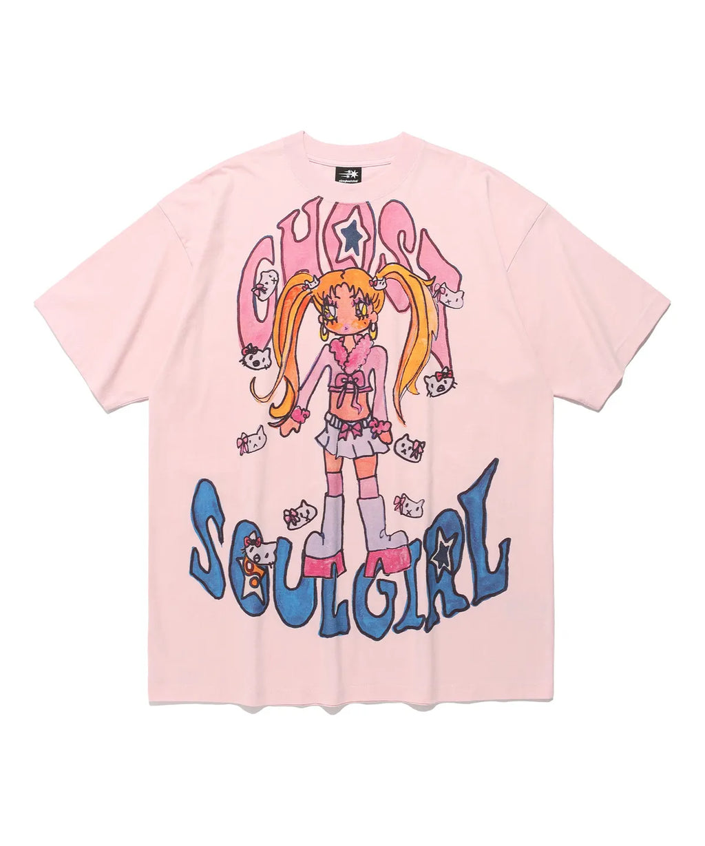 【niceghostclub】[ x soulpusssy cat ] ghostsoulgirl gyaru big big tee [pink/white]