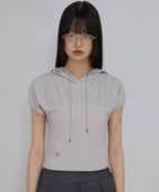 【Flare up】Kaya Shirred Hoodie [Black / Gray]