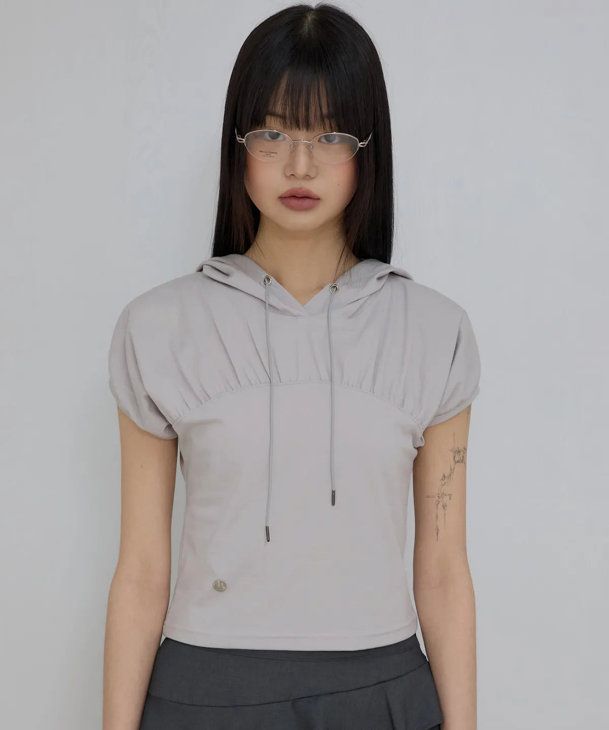 【Flare up】Kaya Shirred Hoodie [Black / Gray]