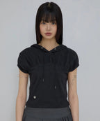 【Flare up】Kaya Shirred Hoodie [Black / Gray]