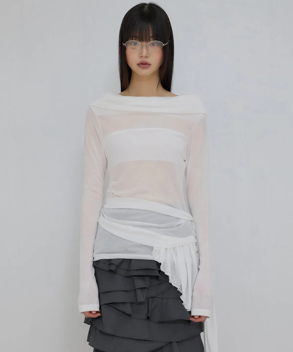 【Flare up】Faye Frill Long Sleeve - White