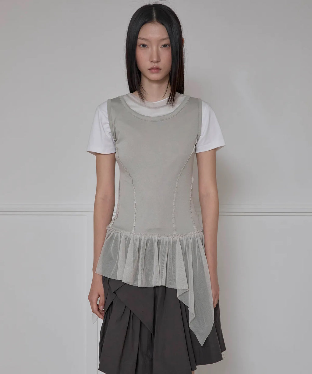 【Flare up】Layered Lace Frill Sleeveless - 3 colors