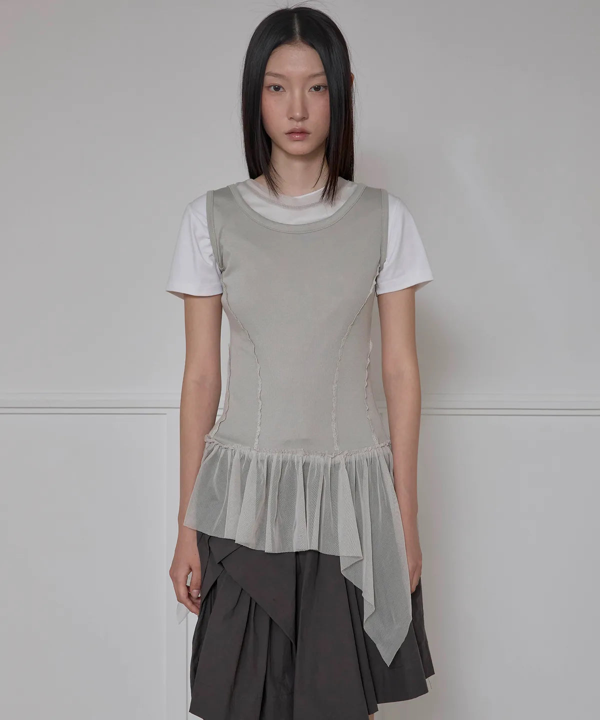 【Flare up】Layered Lace Frill Sleeveless - 3 colors