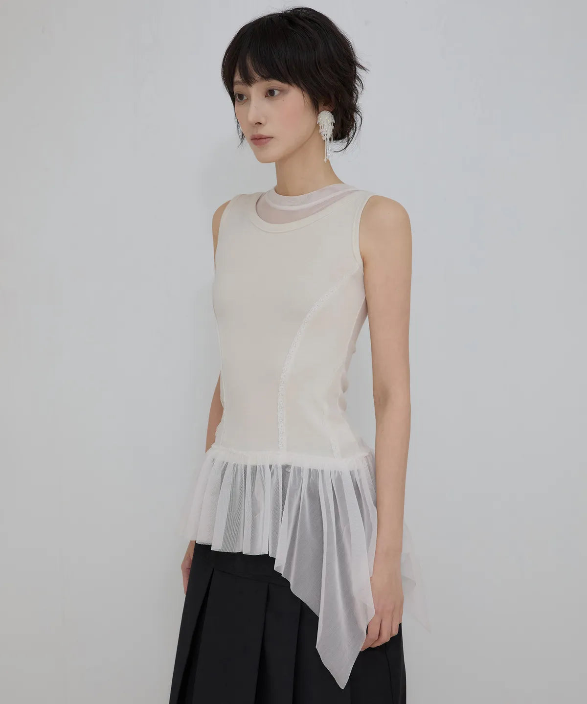 【Flare up】Layered Lace Frill Sleeveless - 3 colors