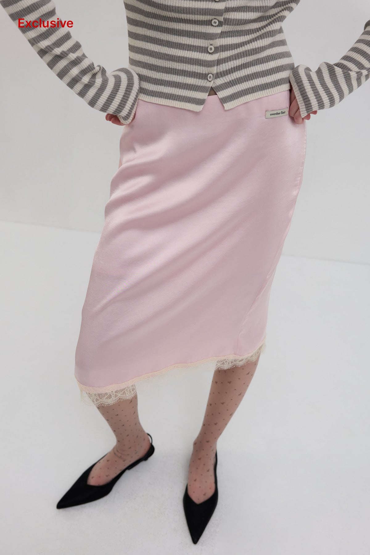 【overdue flair】 LACE SATIN MIDI SKIRT - 2 colors