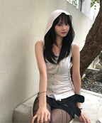 【Flare up】Asymmetric Snap Hoodie [Black / White / Gray]