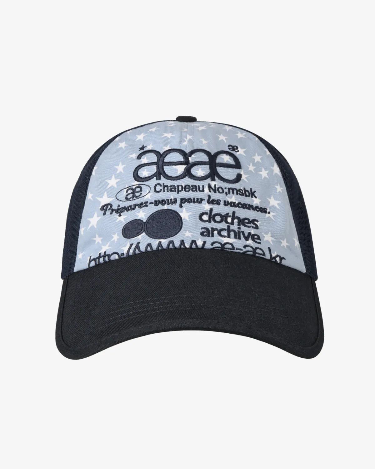 【aeae】WEB LOGO STAR MESH CAP [ BLACK / BLUE ]