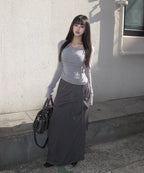 【Flare up】Asymmetrical Draped Long Skirt - 3 colors