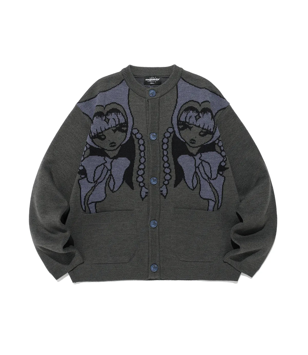 【niceghostclub】devil girl knit cardigan [ pink / charcoal ]