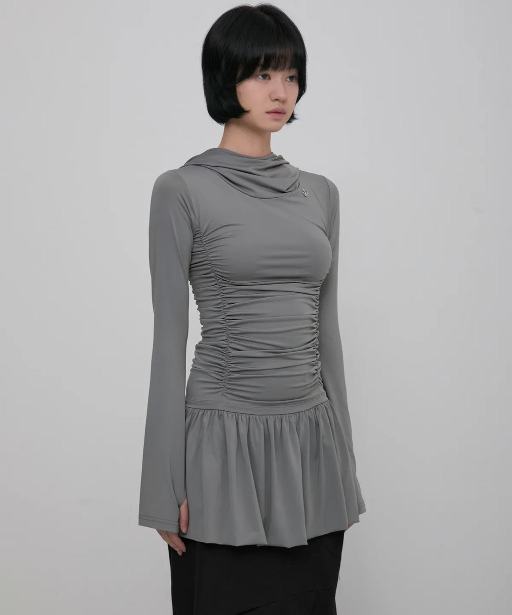 【Flare up】Hooded High Neck Long Dress - 3 colors