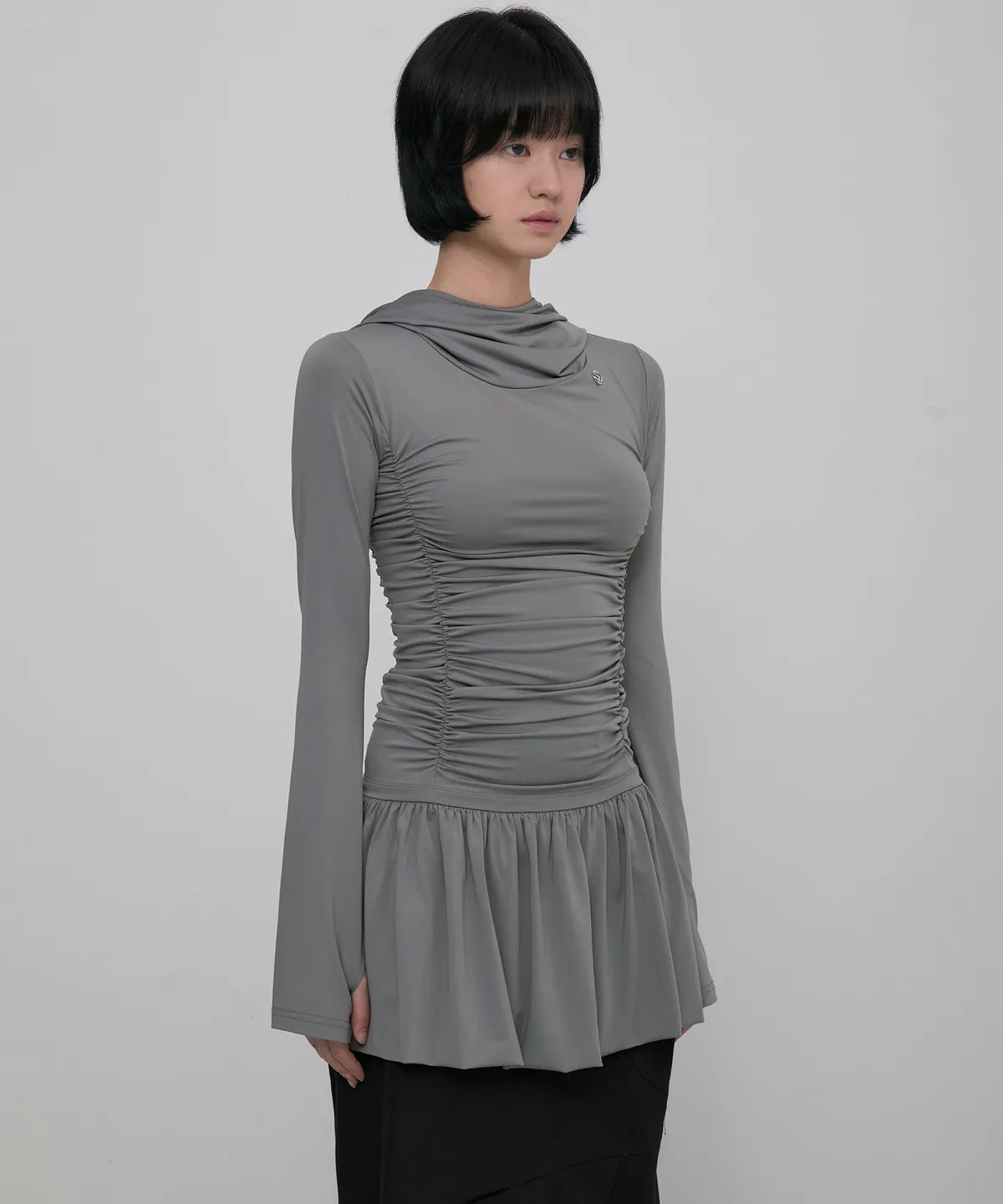 【Flare up】Hooded High Neck Long Dress - 3 colors