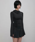【Flare up】Hooded High Neck Long Dress - 3 colors