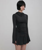 【Flare up】Hooded High Neck Long Dress - 3 colors