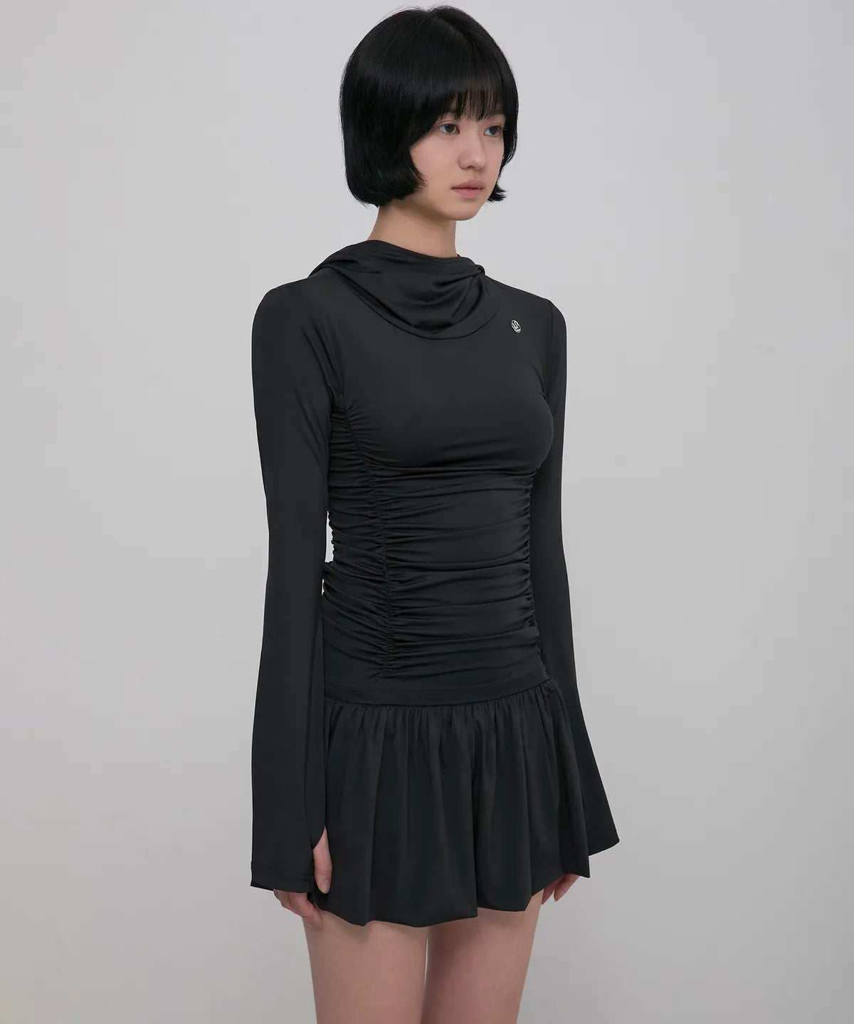 【Flare up】Hooded High Neck Long Dress - 3 colors