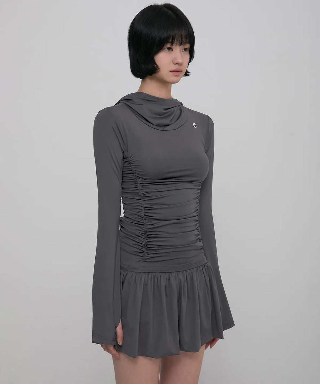 【Flare up】Hooded High Neck Long Dress - 3 colors