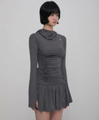 【Flare up】Hooded High Neck Long Dress - 3 colors