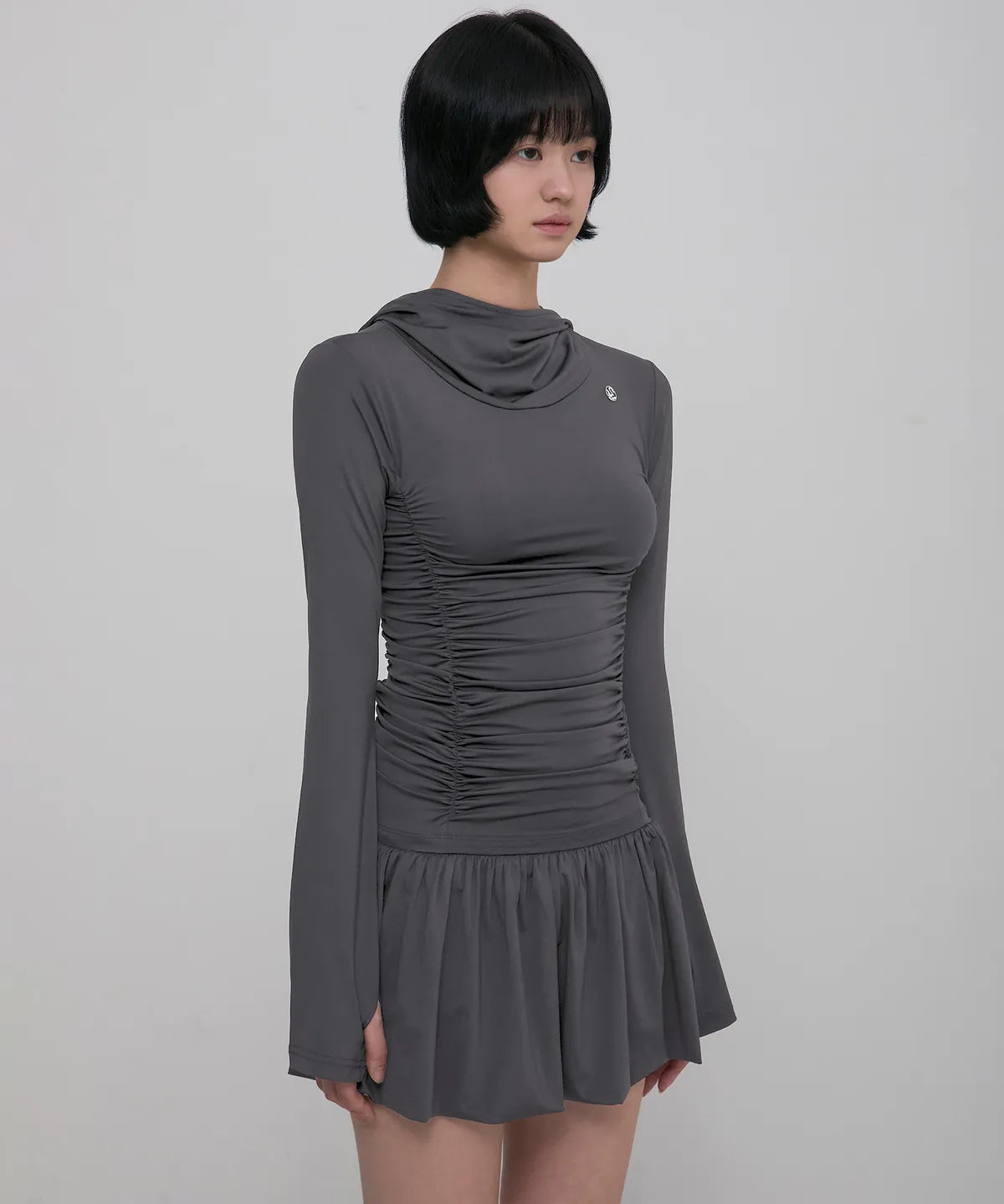 【Flare up】Hooded High Neck Long Dress - 3 colors
