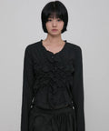 【Flare up】Saya Frill Puff Long Blouse [Black]