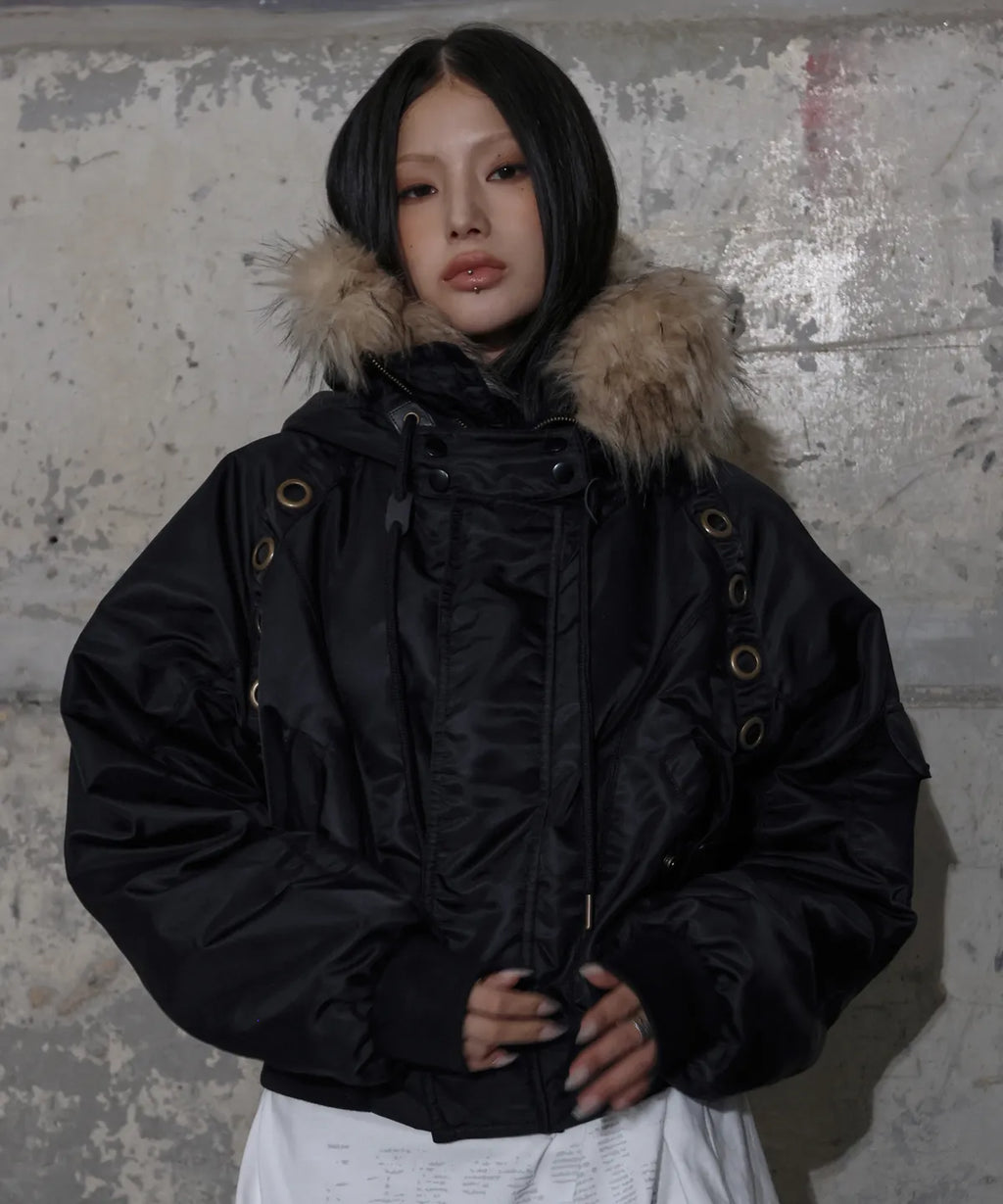 【Fancy Club】EYELET FUR MA-1 JACKET - 4 colors