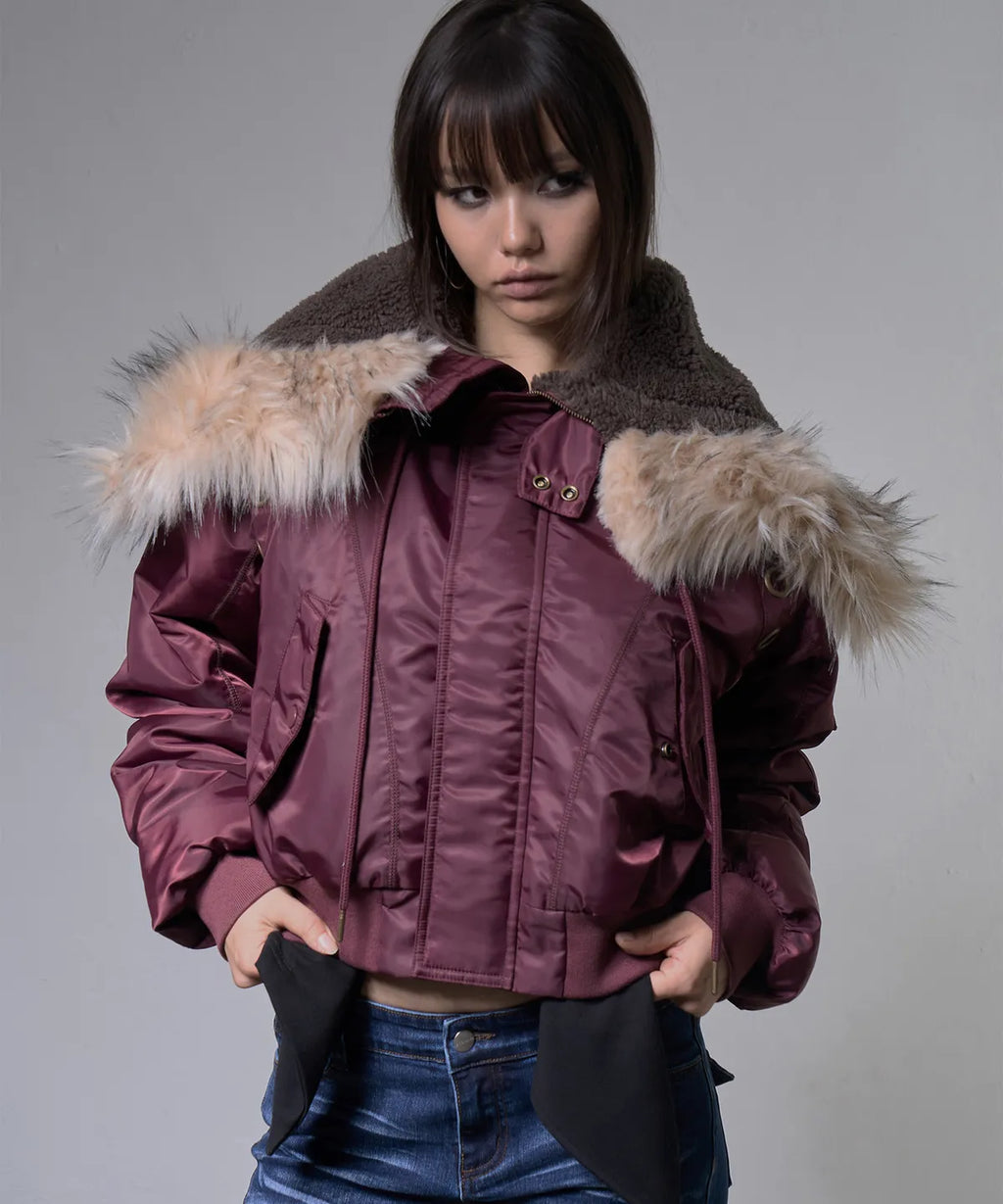 【Fancy Club】EYELET FUR MA-1 JACKET - 4 colors