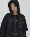【Fancy Club】BIG CROSS EYELET HOODED ZIP-UP [Black]