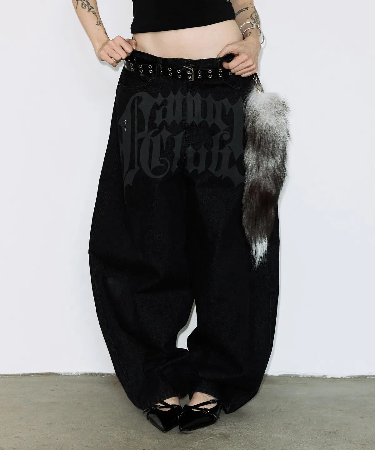 【Fancy Club】 TOOTH JAM WIDE DENIM PANTS [Black / Green]