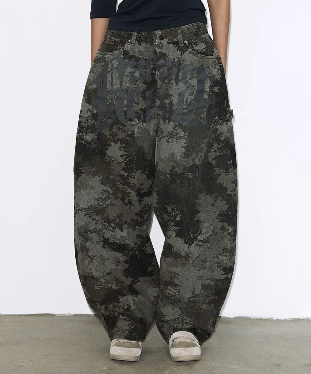 【Fancy Club】 TOOTH JAM WIDE DENIM PANTS [Black / Green]