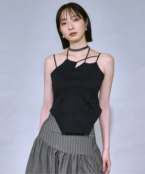 綁帶附胸墊吊帶背心 [Black/White]（黑色現貨）
