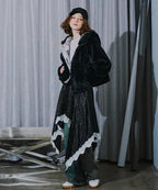 不對稱蕾絲緞面裙（黑色現貨）