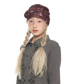 【youthbath】Corsage Checked Beanie - brown